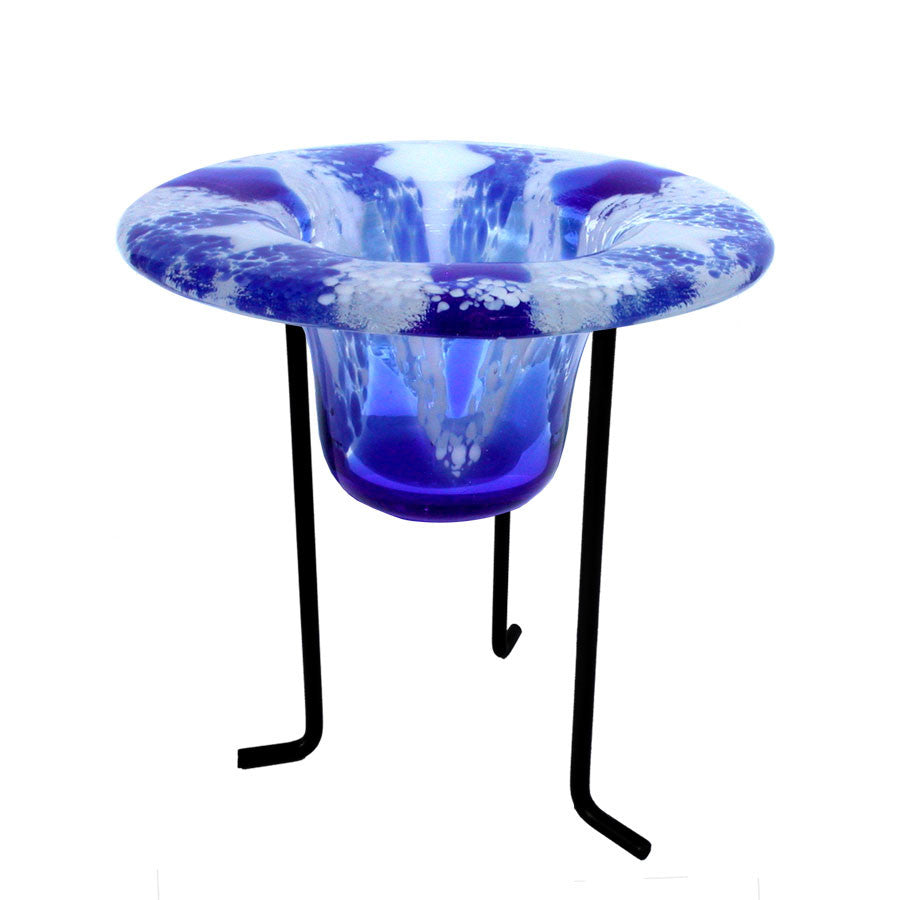 Example Fused Glass Drop Ring Bowl in Art Glass Display Round Circle Drop Black Wrought Iron Stand 6 inch SKU 41103-RC6