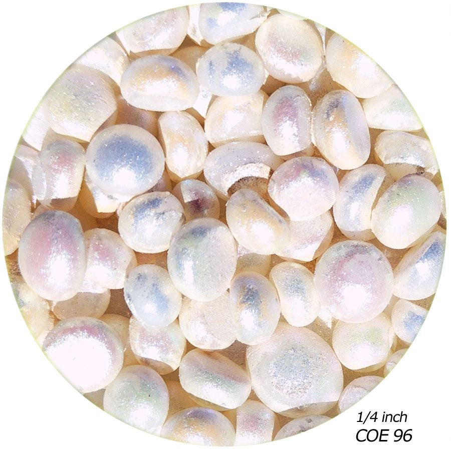 96 COE Pearlescent Glass Pebbles - White Opaque (96905-Pearl-Pebble) 