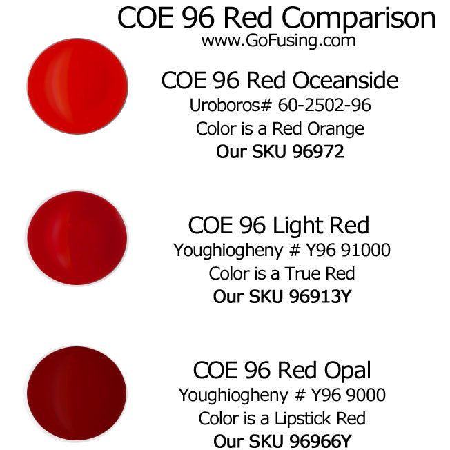 Compare COE96 Red  Opal Color Shades