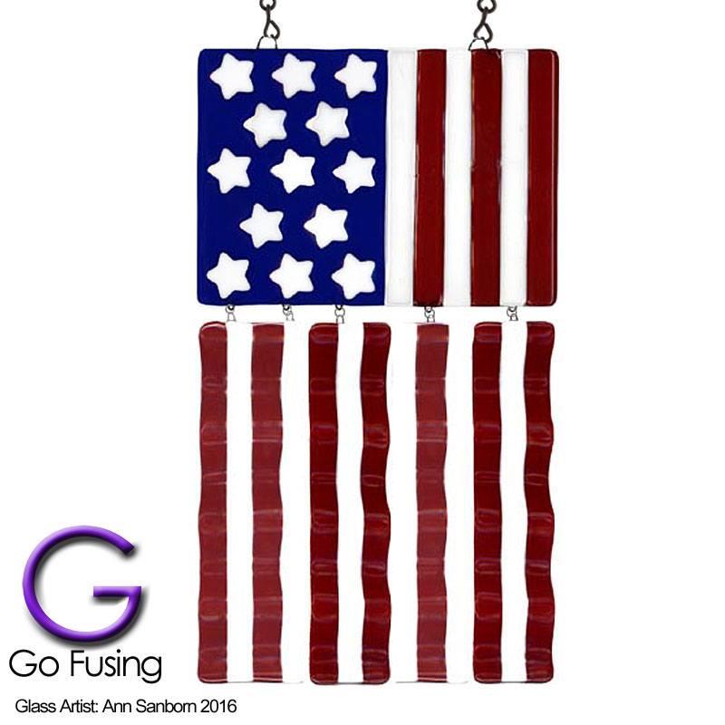 098 Project: Fused Glass American Flag Waving Wind Chime