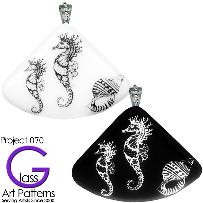 Free Glass Project Seahorse Fan Pendant # 070 using Fusible White Enamel Decal