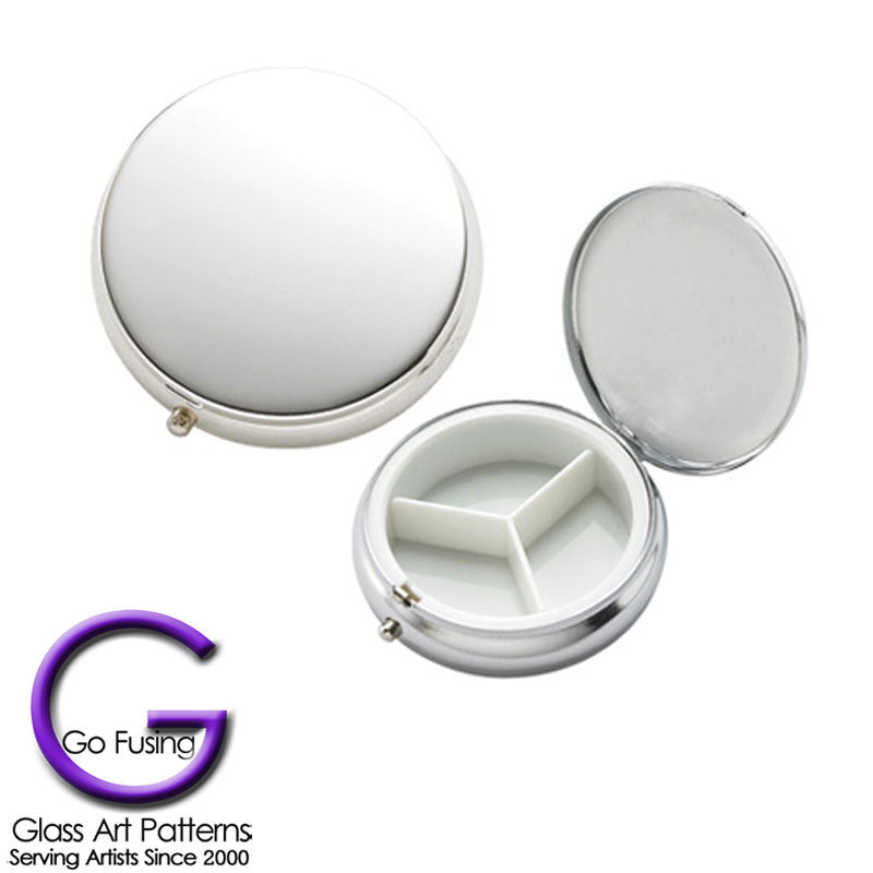 Pill Box Round, Silver Tone Glue-on Pad perfect for Fused Glass or embelishments
