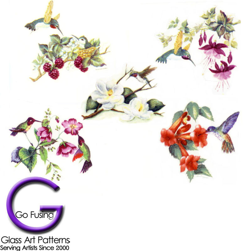 Waterslide Decal Humming Bird set of 7 for Fused Glass or Ceramics