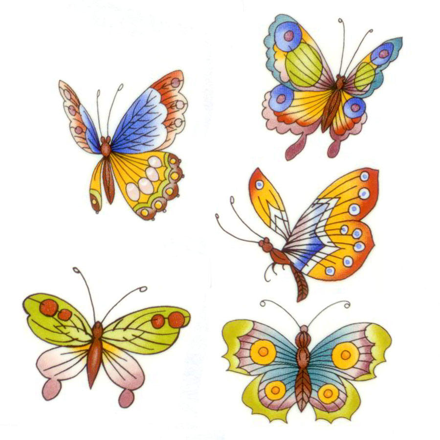 Butterflies Fusible Glass Waterslide Decal Oriental Design set of 5 (33311) Fused Glass Decal