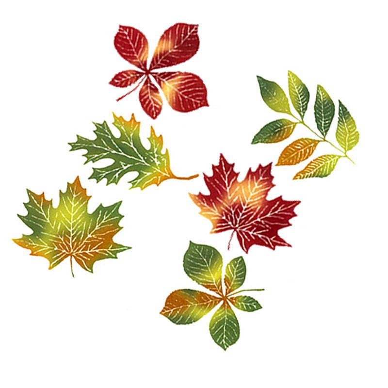 Colorful Fall Leaves Set of 6 Large Fused Glass Decal