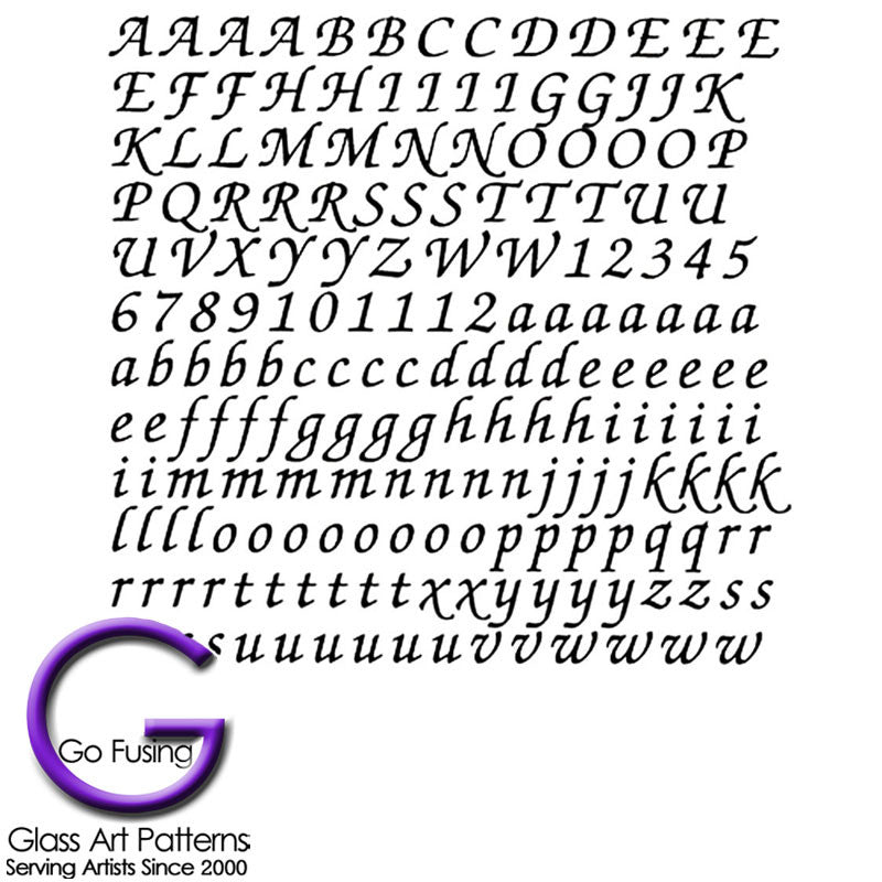 Fusible Decals: Alphabet & Numbers ITALIC LETTERS: BLACK Enamel 3/8"  33316