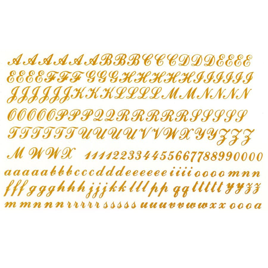 Alphabet & Numbers Script Gold Fused Glass Decal 3/8 – Go Fusing