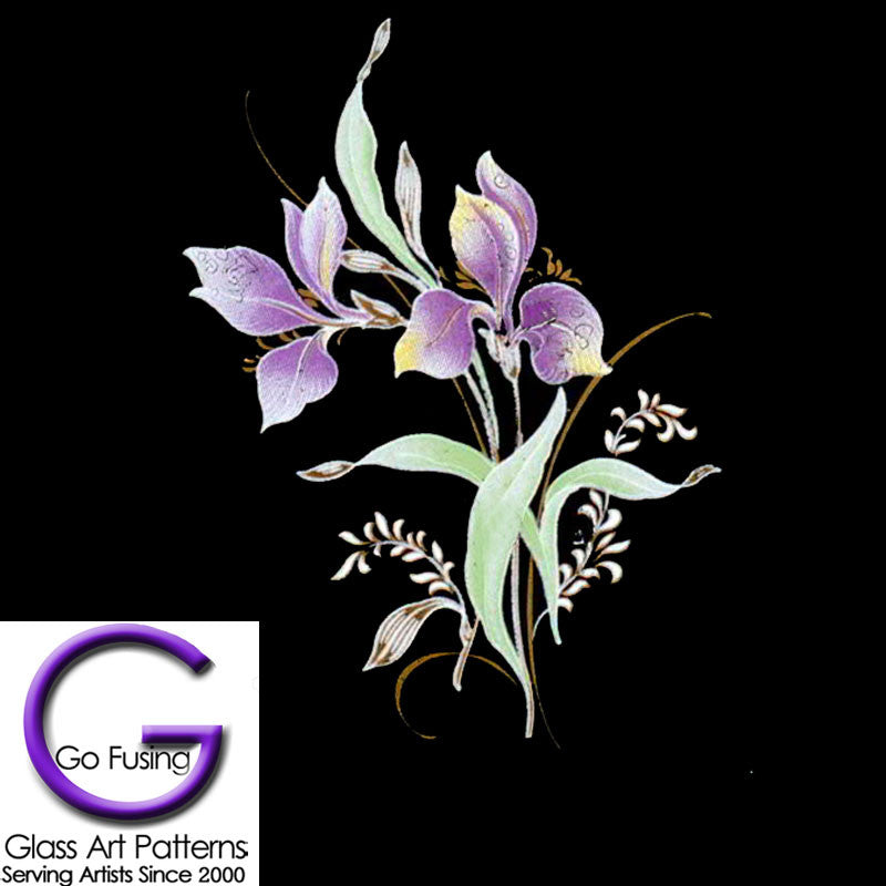 Flowers-Irises Gold Accents Fused Glass Decal