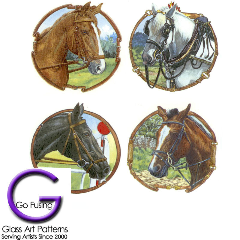 Horse Head Waterslide Decal Set of 4 for fused glass or ceramics