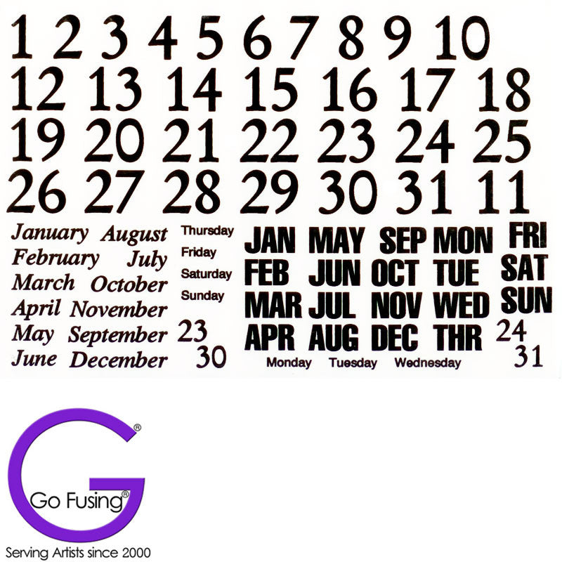 Letter Number Calendar Decal Black Fused Glass Ceramic Waterslide
