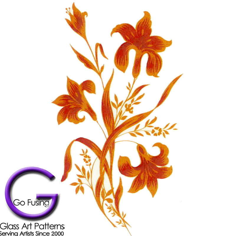 Fused Glass Decal Flower:s Red Irises with Gold Accents