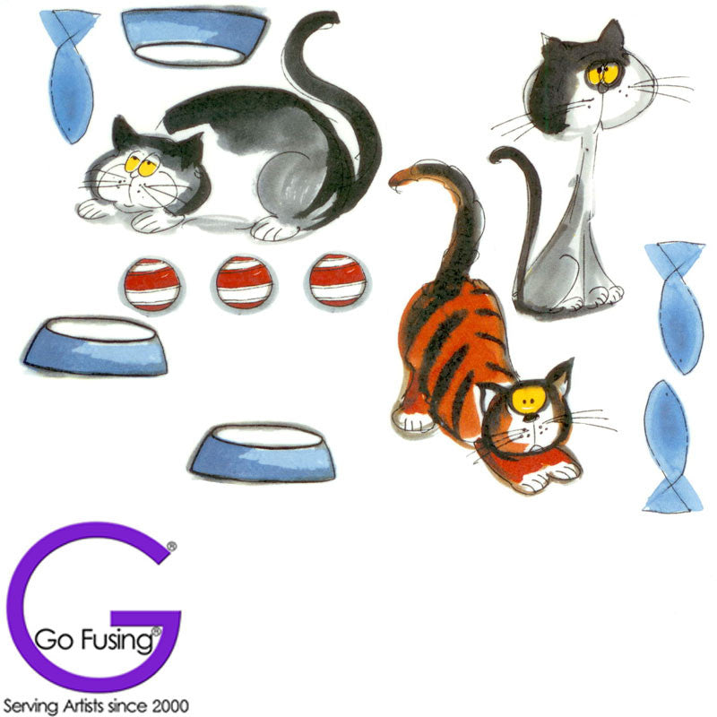Crazy Cat Fused Glass Decal Ceramic Waterslide Set 2 sizes