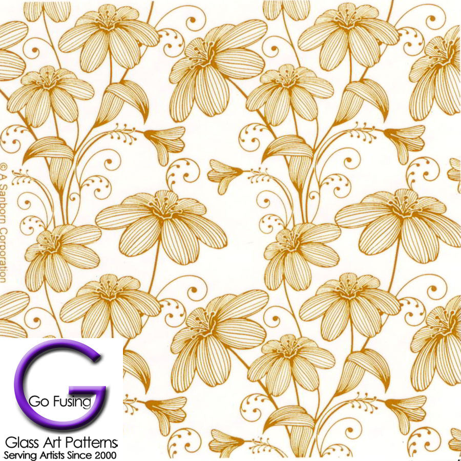 HI FIRE Flowers Fusible Glass Decal in Gold