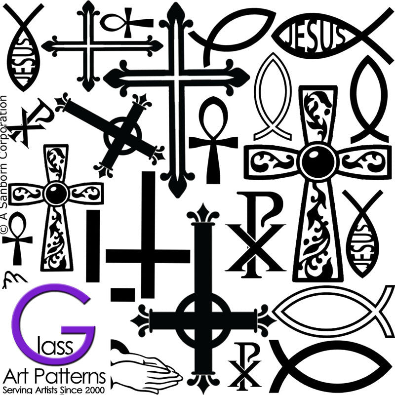 Christian Symbols  Black Enamel Glass Decal