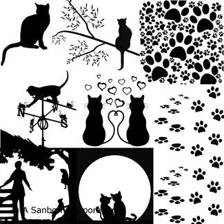 LOW to HI FIRE Cat Silhouettes (Lead Free) Black Enamel Fusible Decal (4" x 4")