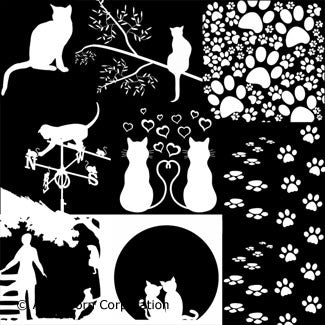 LOW to HI FIRE Cat Silhouettes (Lead Free) White Enamel Fusible Decal (4" x 4")