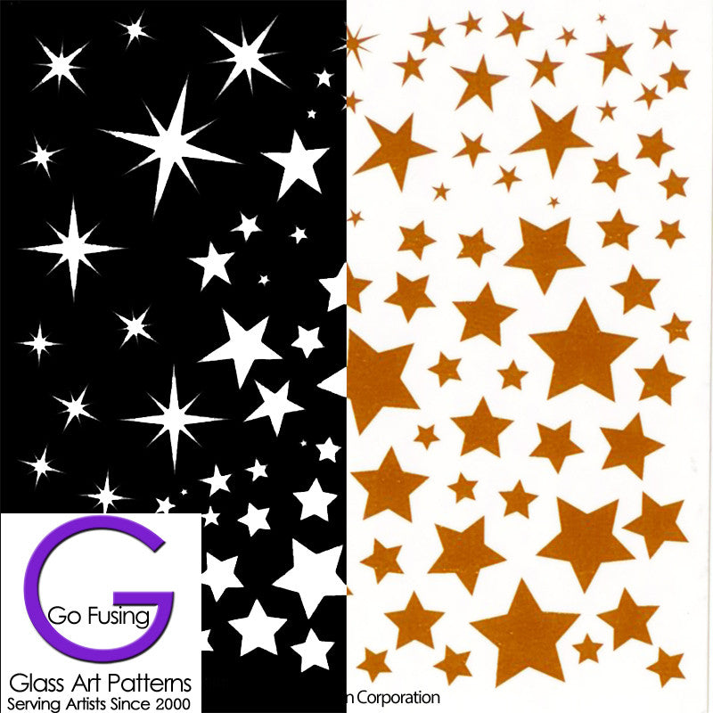 Stars in Gold or White Hi Fire Enamel. Use as a Fused Glass Decal or Ceramic Decal