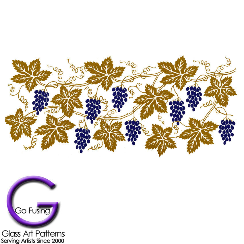 Fused Glass Decal Purple Grapes - Gold Leaves
