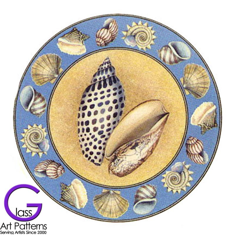 Fusible Decal Colored Coaster Size Sea Shell Ocean Blue
