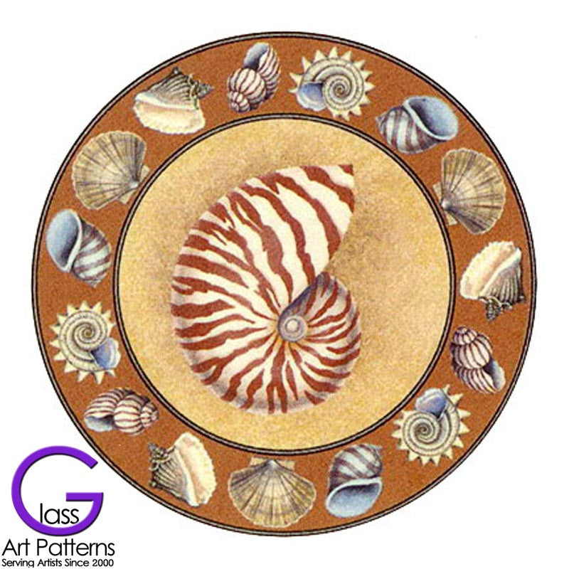 Fusible Decal Colored Coaster Size Sea Shell Dark Tan Brown