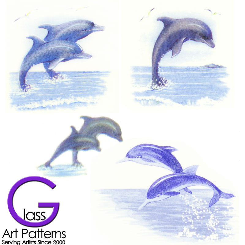 Dolphin Leaping Set Coaster Size Fused Glass Waterslide Decal