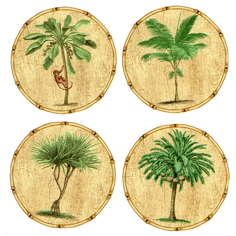 Palm Trees Round Set of 4 Waterslide Decal 2 sizes