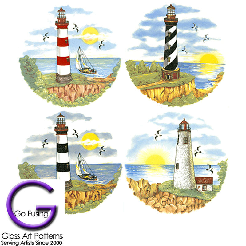 Light House with seagulls is a waterslide decal for glass or ceramics.