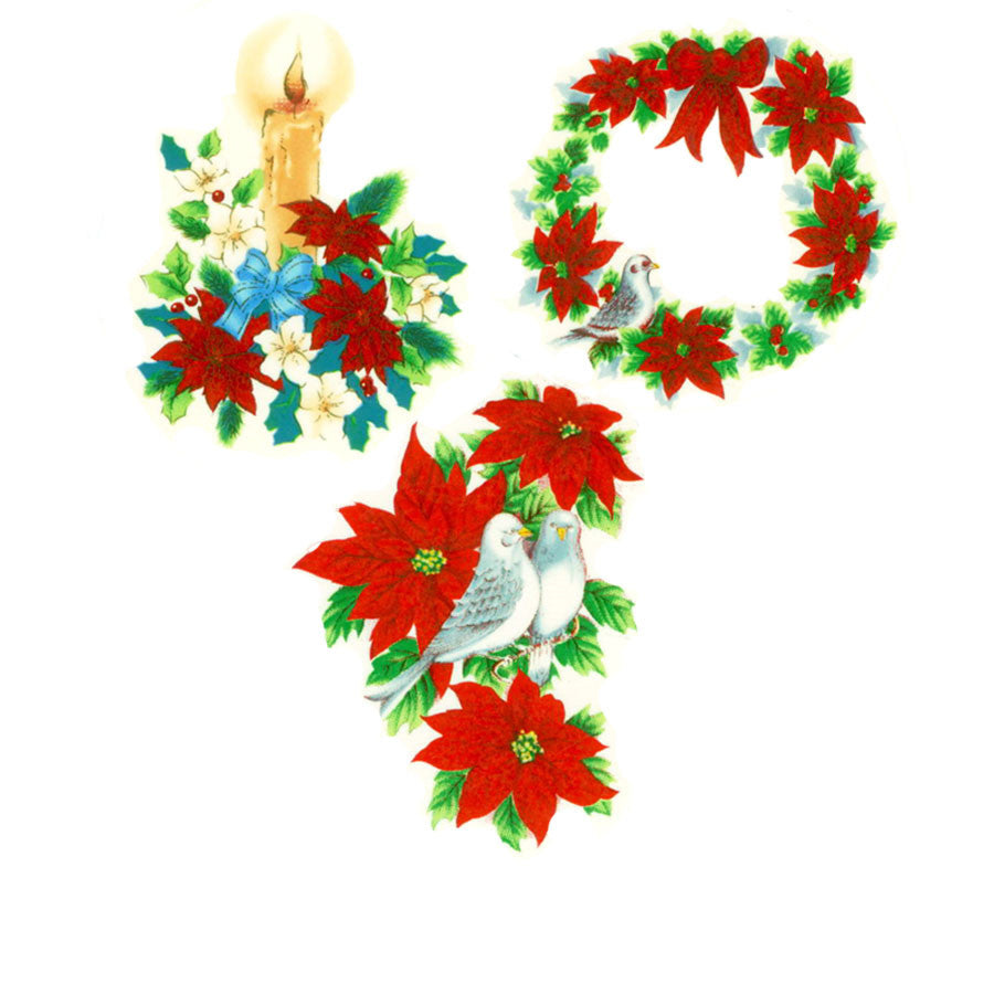 Christmas Poinsettia & Doves Fused Glass Decal (33668)