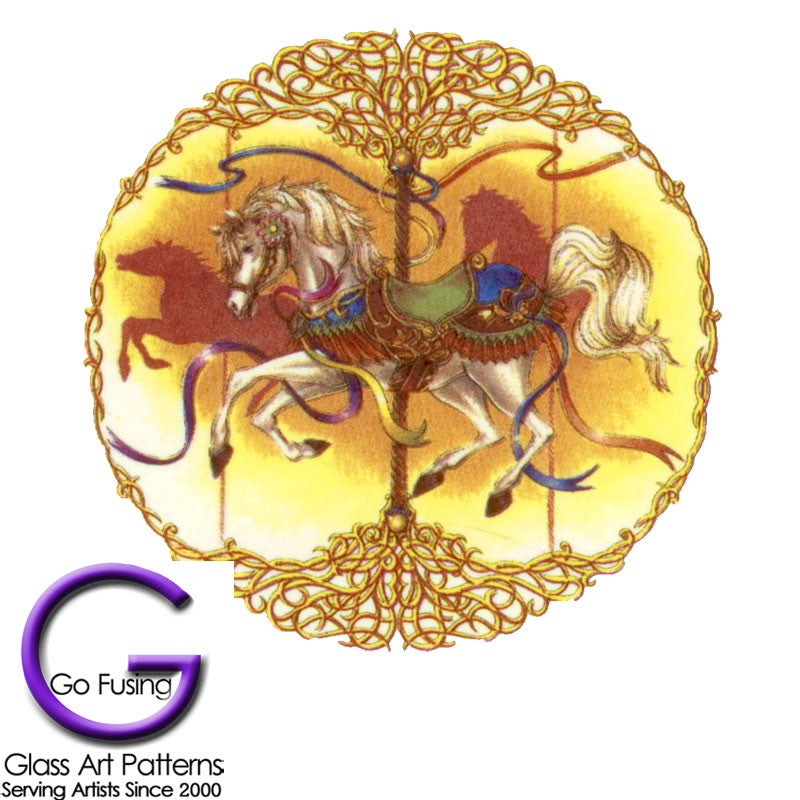 Carosel Horse Gold Scrolled Fused Glass Decal Set of 3