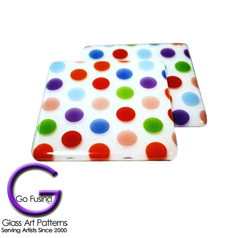 Example: Polka Dot Decal Fused Glass Coaster Set