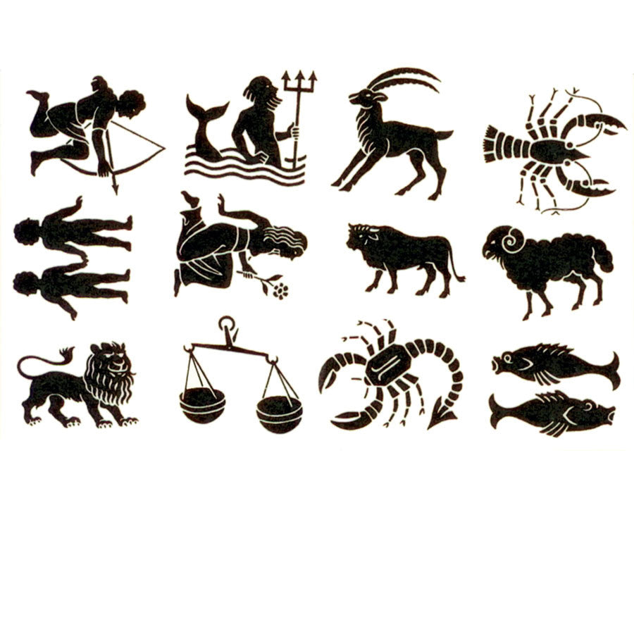 Zodiac Signs Black Enamel Fusible Decal used for kiln firing to glass or ceramic waterslide.  SKU 33696