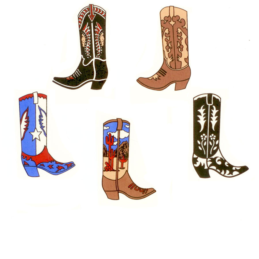 Western decal is a ceramic water slide for fused glass or ceramic art. contains 10 cowboy Boots! SKU 33697
