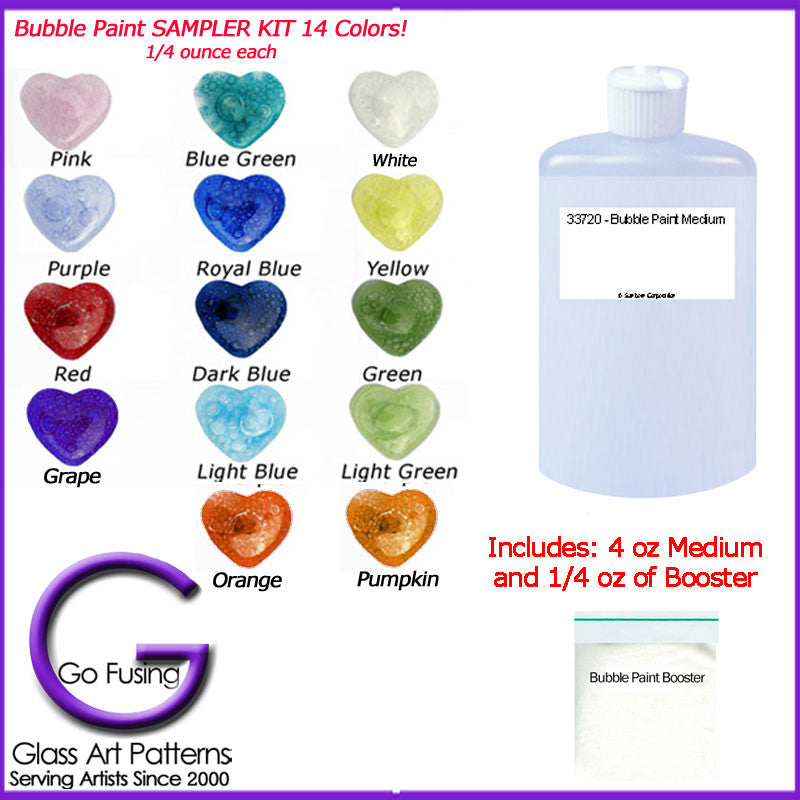 Fusible Glass Bubble Paints in a SAMPLE SET of 14 Colors with Medium incluled!