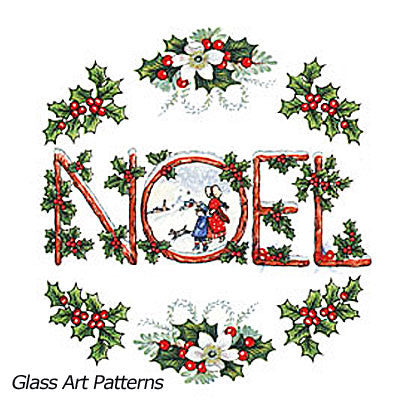 Colored: Christmas NOEL Holly Leaves Ornament (Fused Glass Decal)