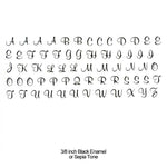 Alphabet Italic Letters Decal Black-Sepia 3/8" Fused Glass