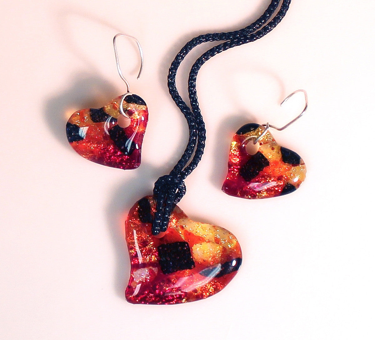 Example of Fused Glass Heart Pendants made from LF73 Heart Holey Trio Jewelry Little Fritter (412GF-LF73)