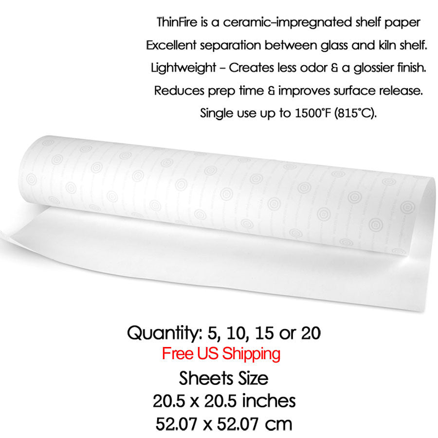 Bullseye Thinfire Shelf Paper Roll of 5 to 20 Sheets 20.5 inch Kiln Paper (41513-E) Free US Shipping