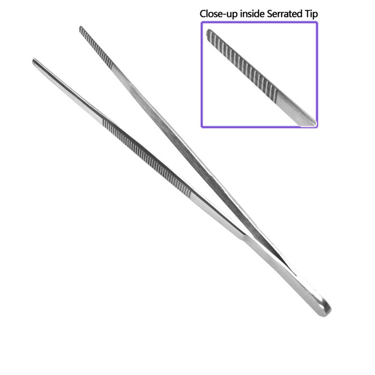 Glass Tool - Tweezers Stainless Steel Serrated 10 inch (41634)