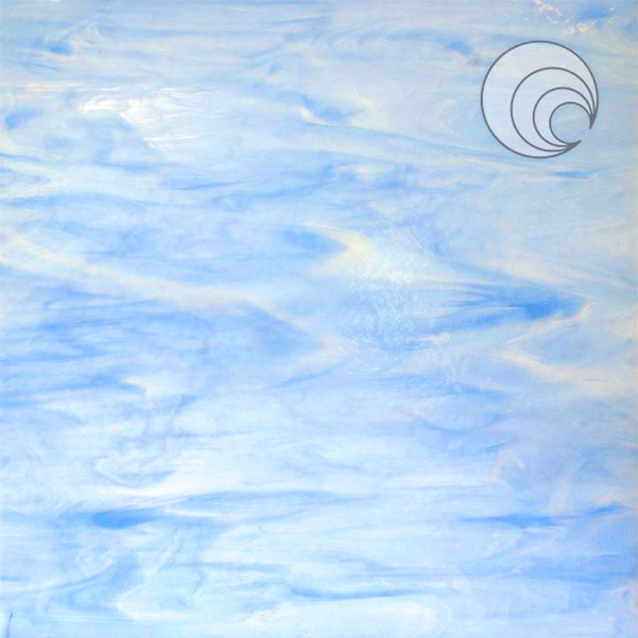 Corsica Texture on Backside of Blue Skies Opal Semi-Translucent Glass COE96 SKU # 603-81CC-F