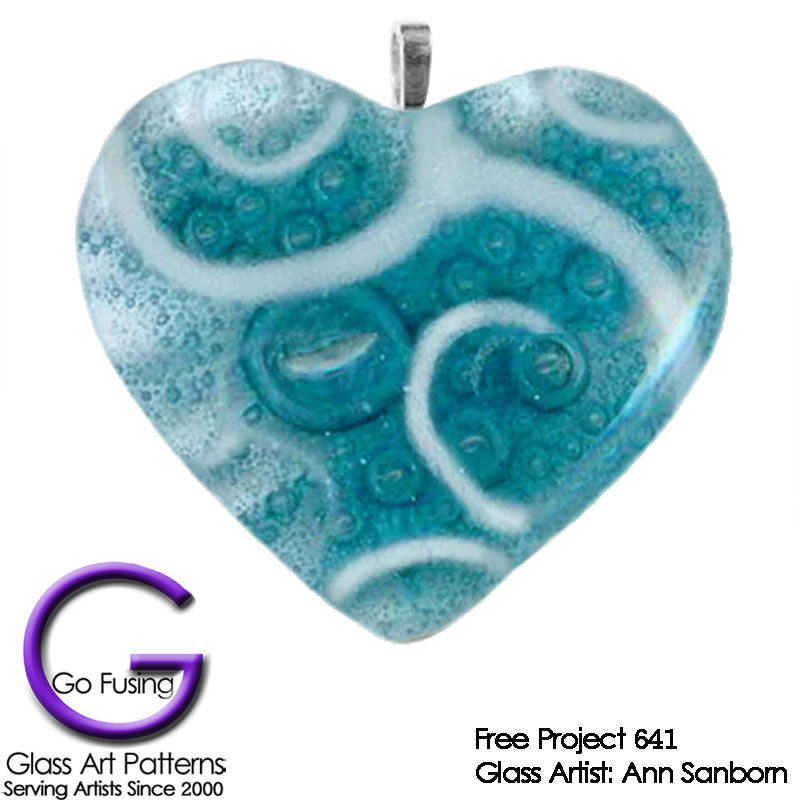 Example: Bubbling Glass Heart Pendant Project 641 uses the white Triskele hi fire decal.