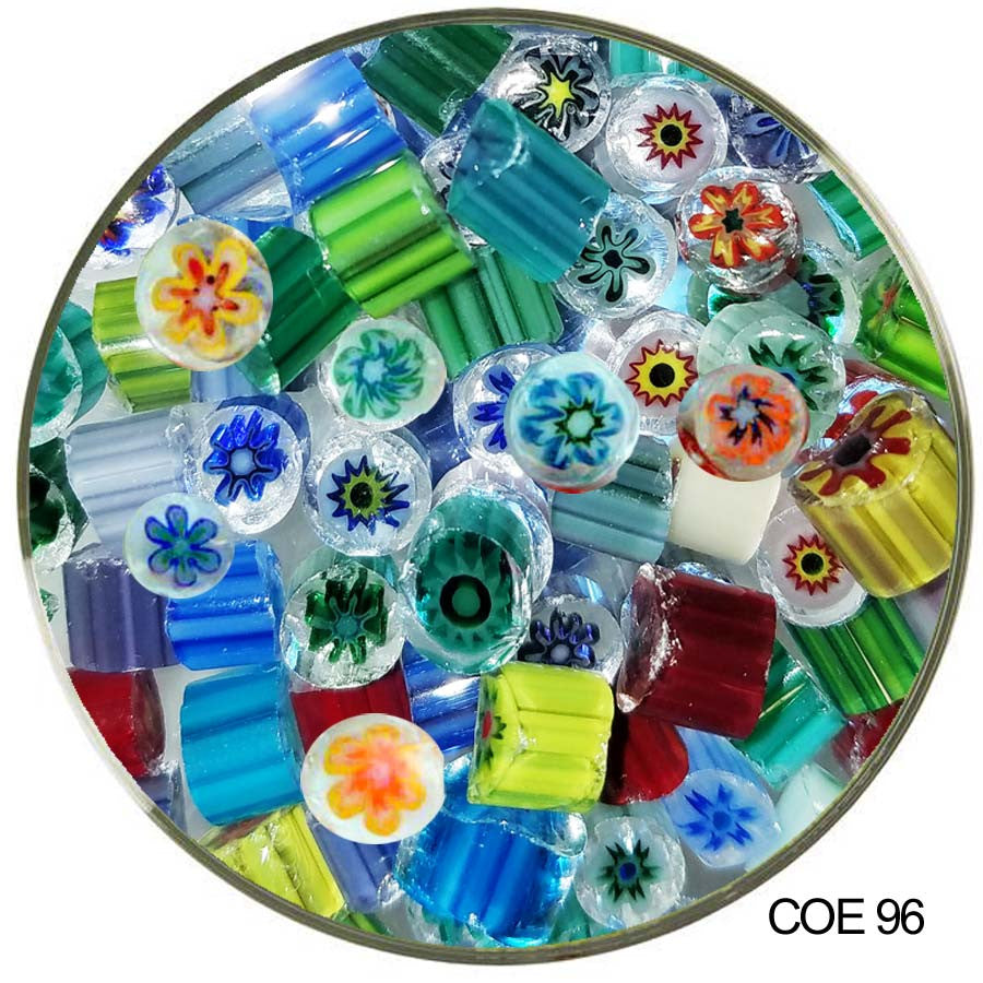 Millefiori Multi Color Sliced Flower Pattern Fusible COE96 1 oz, SKU 96437