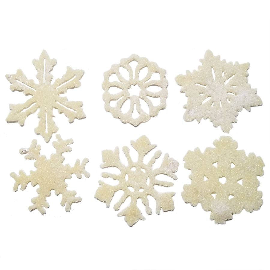 COE96 Precut Glass Snowflake Wafer Set of 6 covered in White sparkling Mica powder