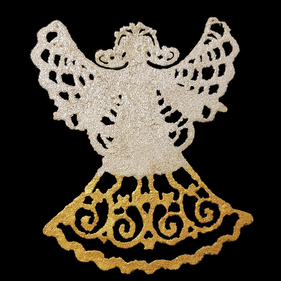 COE96 Precut Glass Filigree Angel Ornament Wafer on black background
