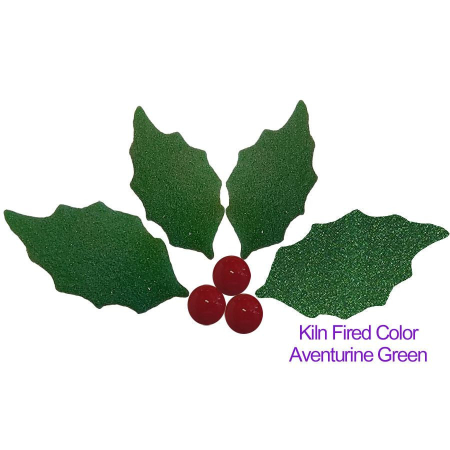 Example: of Kiln Fired COE96 fusible Precut Glass Holly Leaf Wafer Cluster Aventurine 