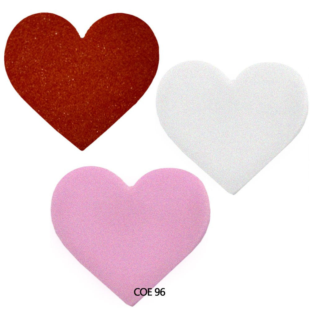 COE96 Precut Glass Heart Shape Traditional Color Choices: Lavendar, Classic Pink, Red or White Opal