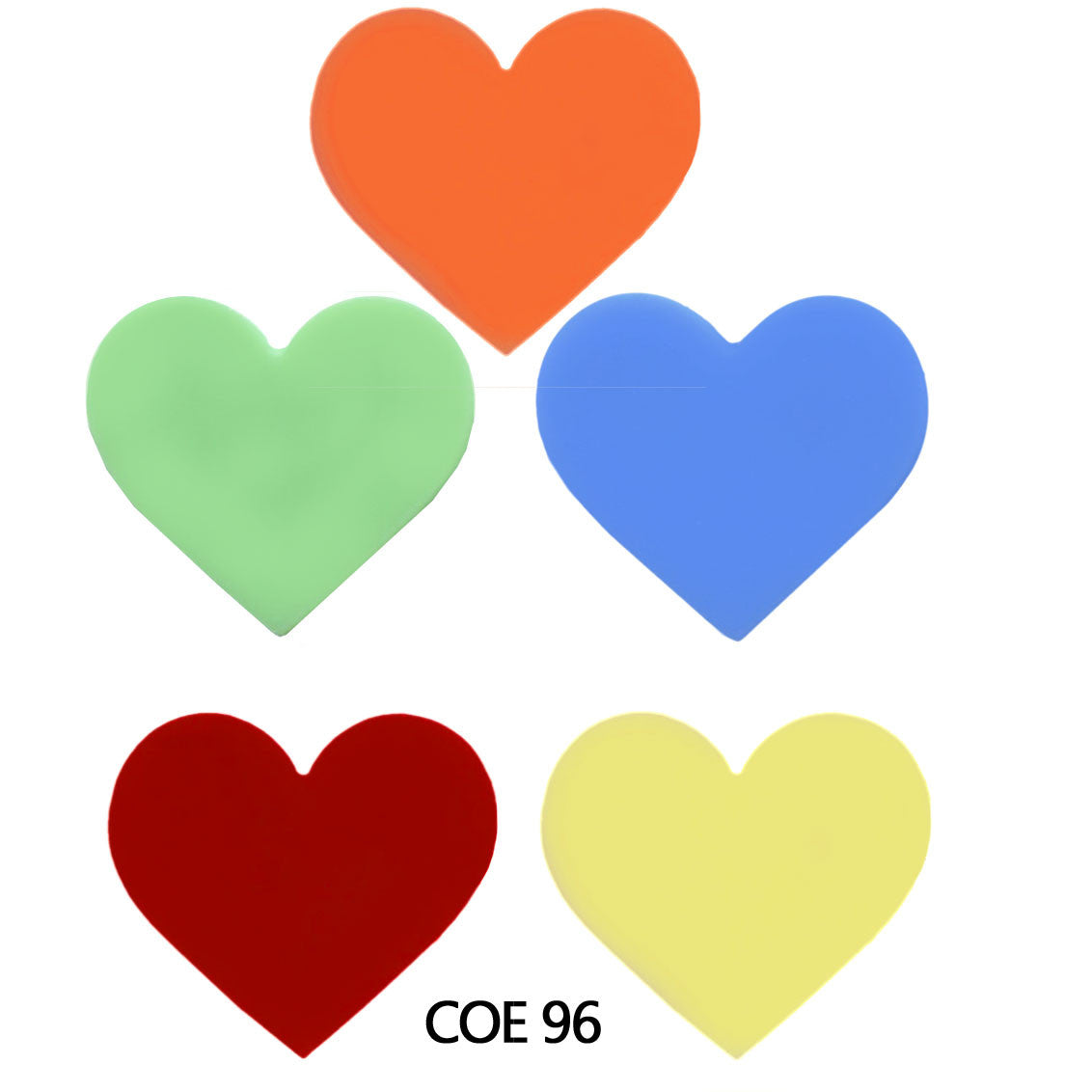 COE96 Precut Fusible 3 mm Glass Heart 1 inch 5 Color Kit (96871-5-PK)