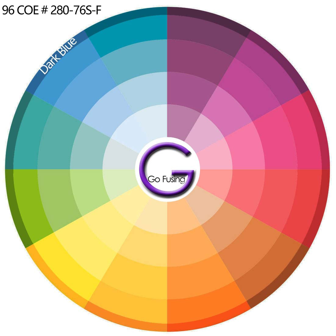 96 COE fusible Dark Blue Opal Powder Glass Frit on a Color Wheel to display Complimentary and Contrasting colors, F3-230-76S-F