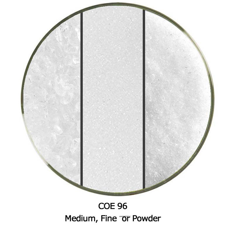 COE96 Glass Frit Clear Transparent Fine-Medium-Powder.  Medium Grain F3-00-96, Fine F2-00-96 or Powder F1-00-96