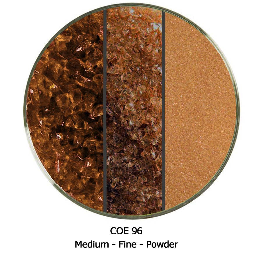 COE96 Dark Amber Transparent Fusible Glass Frit Medium, Fine or Powder Grain