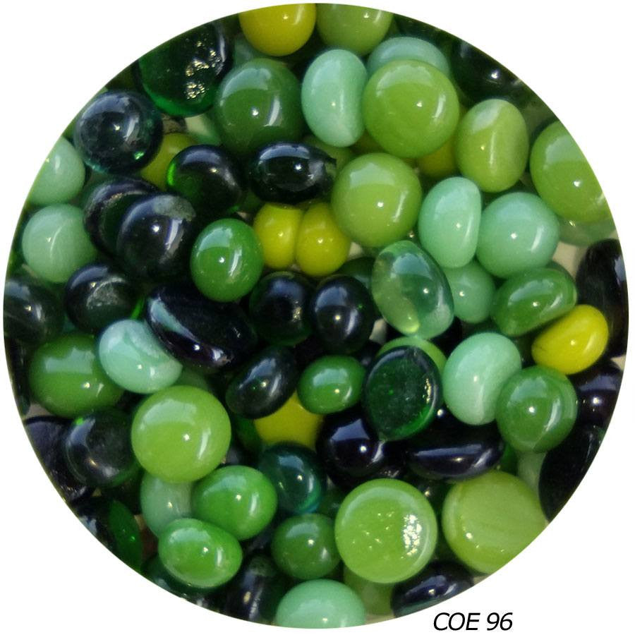 COE 96 Fusible Glass Pebble - Multi-Color Green Mix (96920-Pebble-Green) 1/4" 